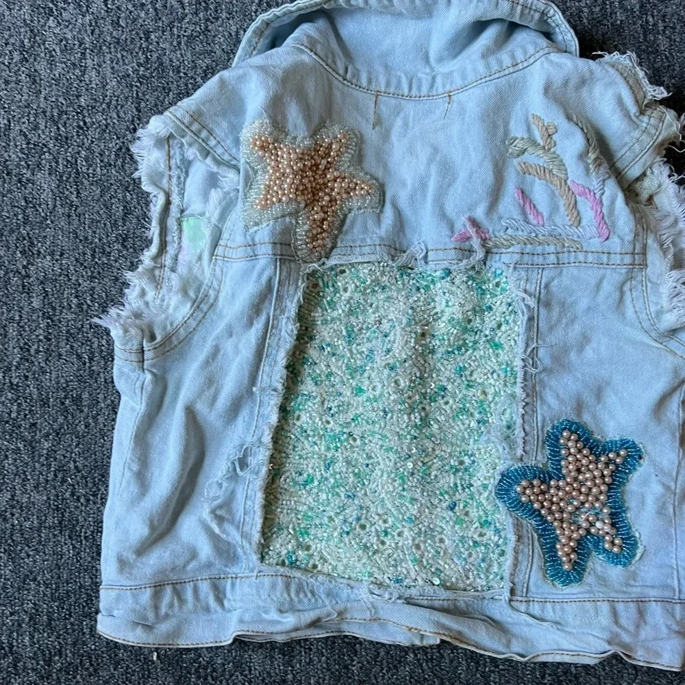 Antica Santoria Kids Sea StarFish Embroidered Jean Jacket Vest